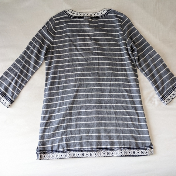 Soft Joie Embroidered Long Sleeve Tunic Top Navy Blue and White Stripes - Picture 6 of 11